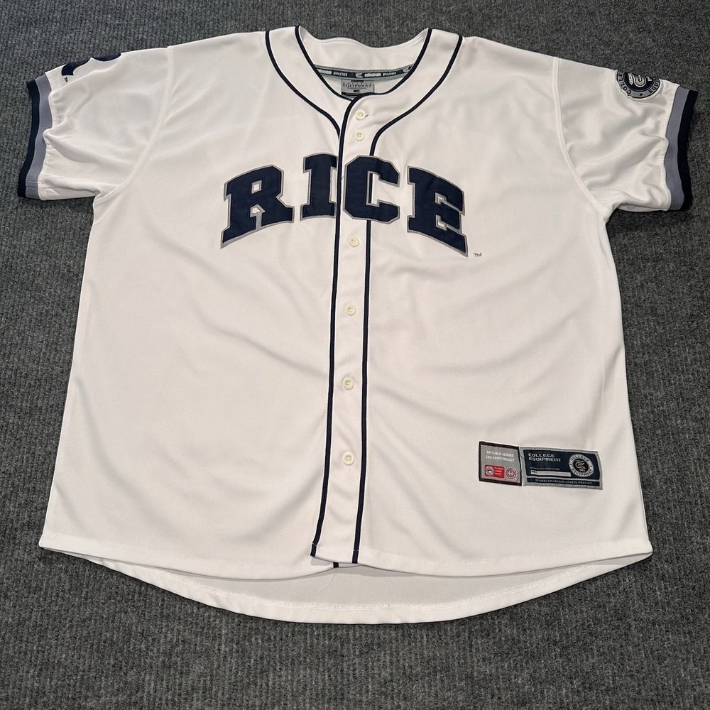 Vintage‎ Rice University Baseball Jersey 2XLarge NCAA Colosseum White Blue Logo